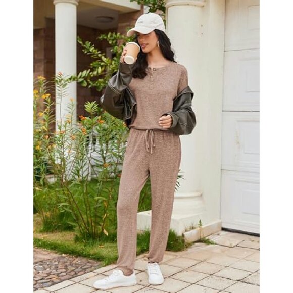 Long Sleeve Henley Pajama Set Polyester-Rayon Blend S-XXL - Picture 6 of 8